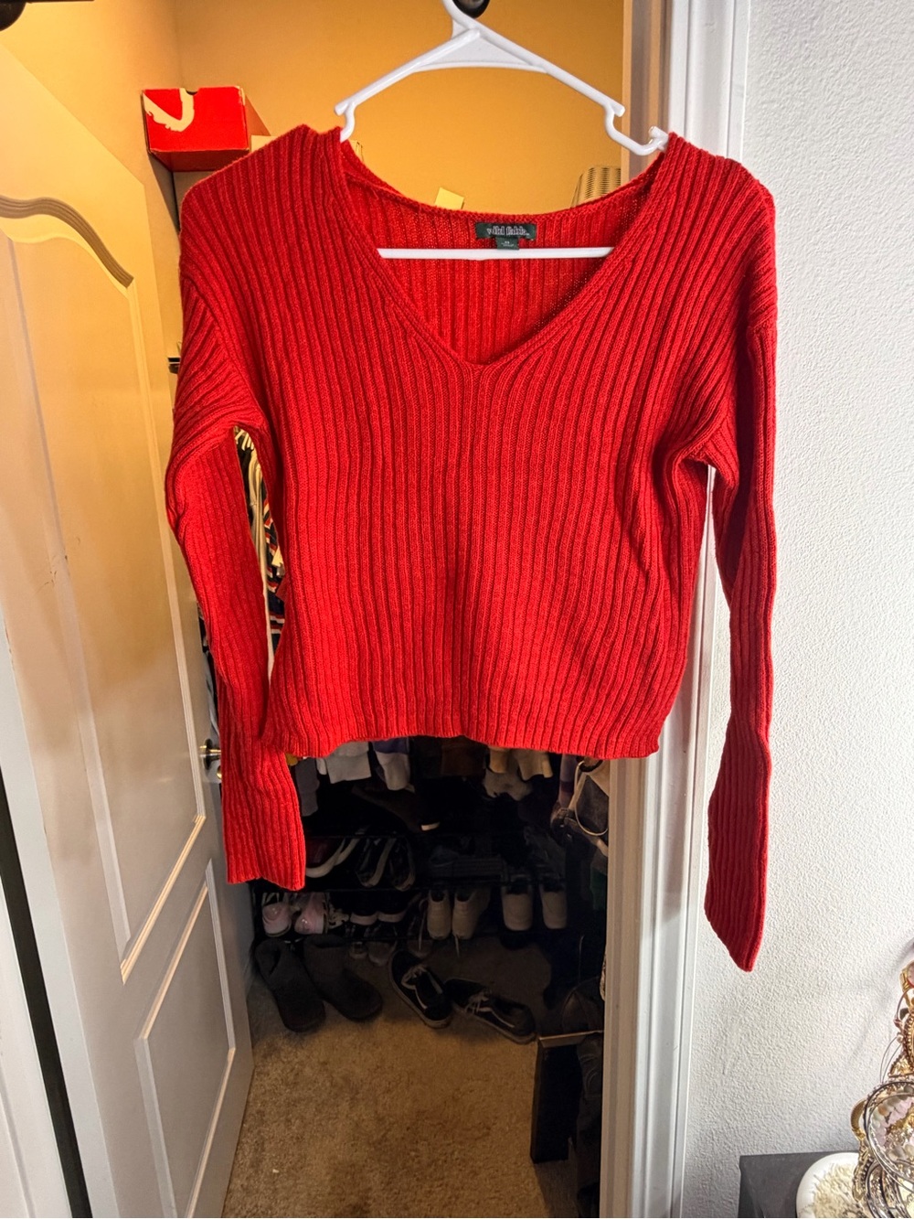 wild fable Red Ribbed V-Neck Sweater